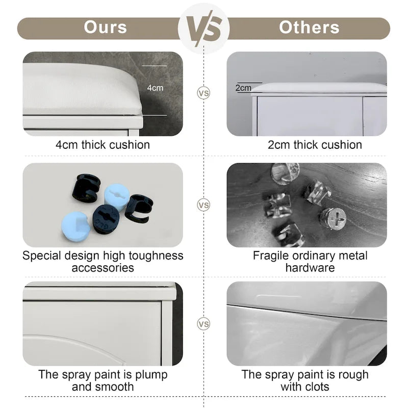 Shoe Storage Bench with PU Cushion and Movable Drawer