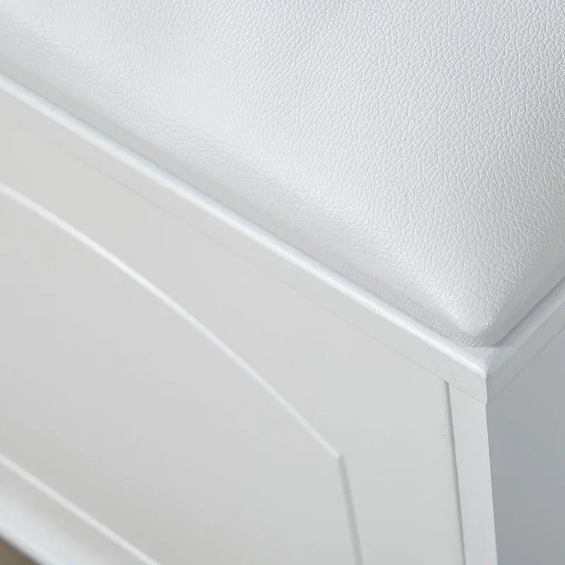 Shoe Storage Bench with PU Cushion and Movable Drawer