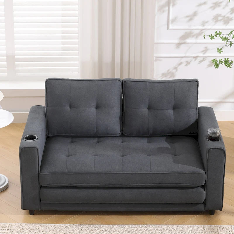 Foldable Tufted Loveseat with Pull Out Bed and Side Pockets