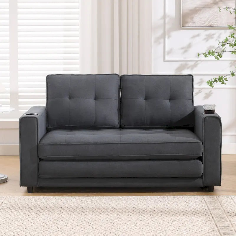 Foldable Tufted Loveseat with Pull Out Bed and Side Pockets