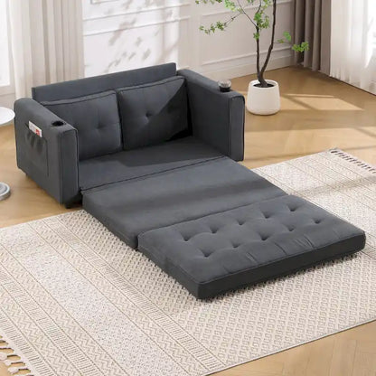 Foldable Tufted Loveseat with Pull Out Bed and Side Pockets