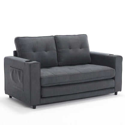 Foldable Tufted Loveseat with Pull Out Bed and Side Pockets