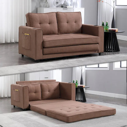 Foldable Tufted Loveseat with Pull Out Bed and Side Pockets