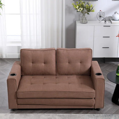 Foldable Tufted Loveseat with Pull Out Bed and Side Pockets