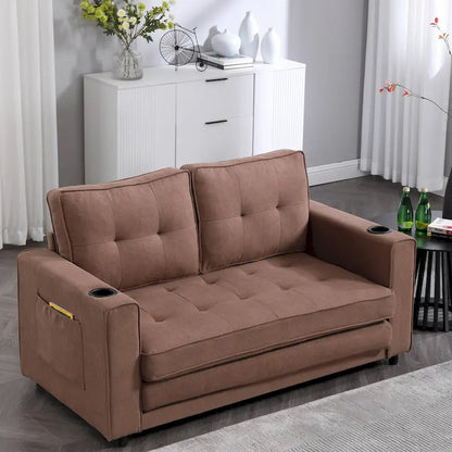 Foldable Tufted Loveseat with Pull Out Bed and Side Pockets