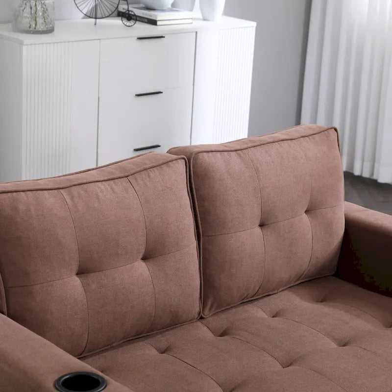 Foldable Tufted Loveseat with Pull Out Bed and Side Pockets