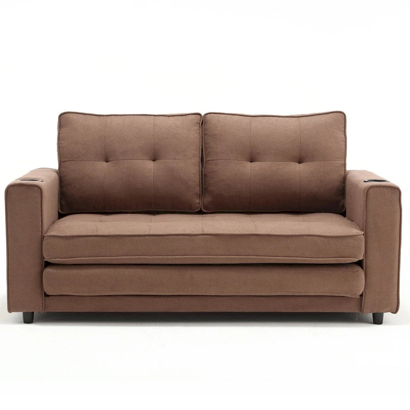 Foldable Tufted Loveseat with Pull Out Bed and Side Pockets
