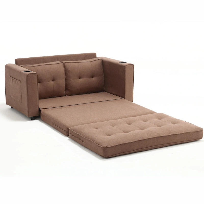 Foldable Tufted Loveseat with Pull Out Bed and Side Pockets
