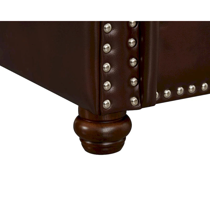 Classic 83 PU Leather Upholstered 3-Seater Sofa with Bottom Storage Box and Nailhead Decoration