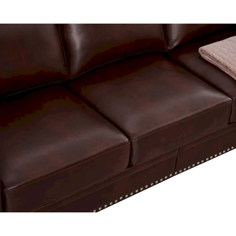 Classic 83 PU Leather Upholstered 3-Seater Sofa with Bottom Storage Box and Nailhead Decoration