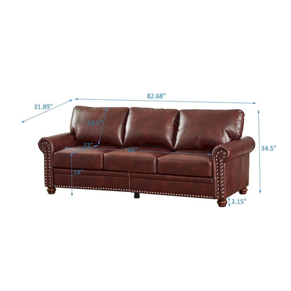 Classic 83 PU Leather Upholstered 3-Seater Sofa with Bottom Storage Box and Nailhead Decoration
