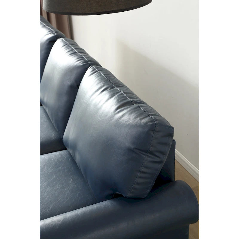 Classic 83 PU Leather Upholstered 3-Seater Sofa with Bottom Storage Box and Nailhead Decoration