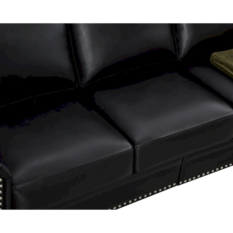 Classic 83 PU Leather Upholstered 3-Seater Sofa with Bottom Storage Box and Nailhead Decoration