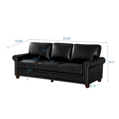 Classic 83 PU Leather Upholstered 3-Seater Sofa with Bottom Storage Box and Nailhead Decoration