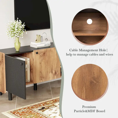 Mid Century TV Stand with 3 Cabinets, Media Console Table for TVs up to 70, Entertainment Center with Storage