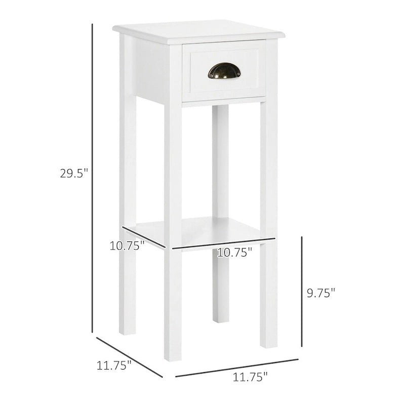 2-Tier Side Table with Drawer,Narrow End Table with Bottom Shelf
