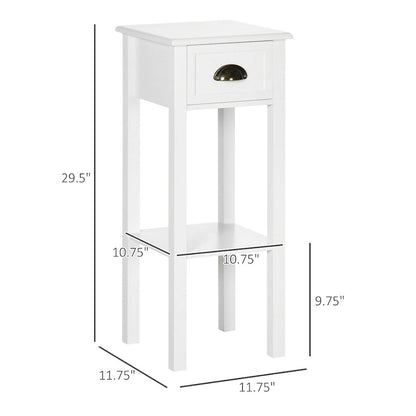 2-Tier Side Table with Drawer,Narrow End Table with Bottom Shelf