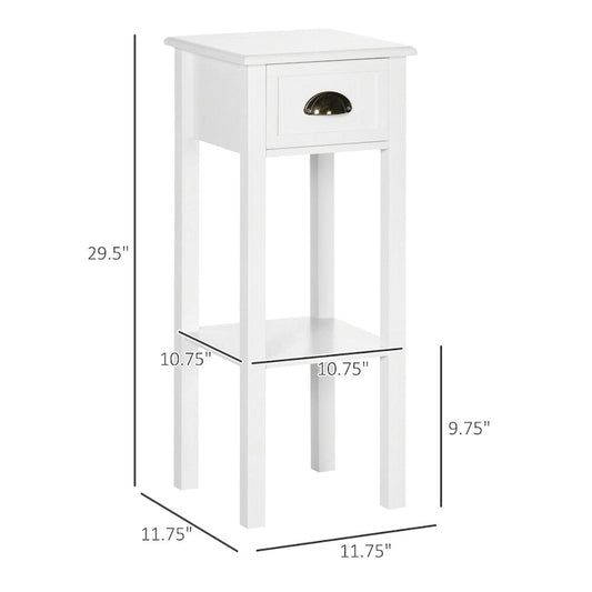 2-Tier Side Table with Drawer,Narrow End Table with Bottom Shelf