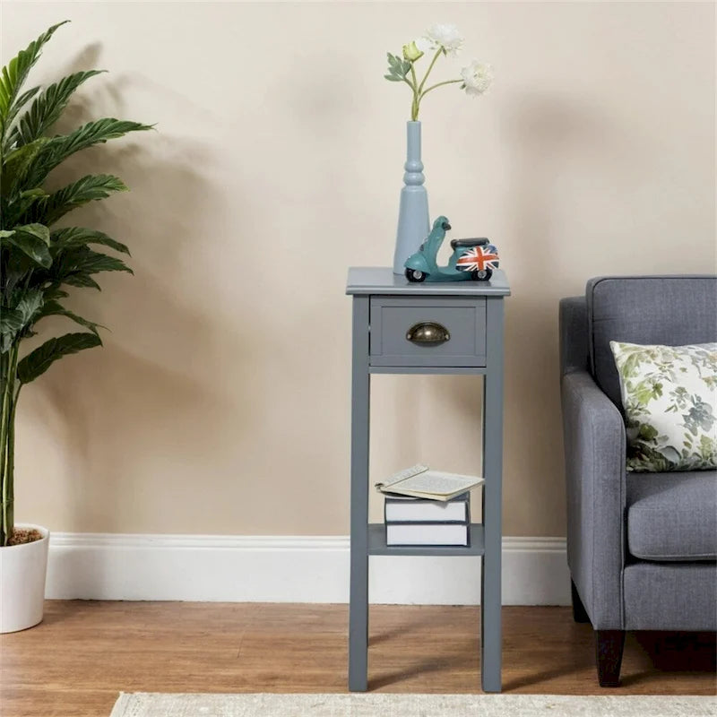 2-Tier Side Table with Drawer,Narrow End Table with Bottom Shelf