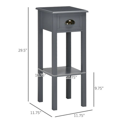 2-Tier Side Table with Drawer,Narrow End Table with Bottom Shelf