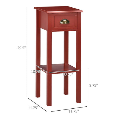2-Tier Side Table with Drawer,Narrow End Table with Bottom Shelf
