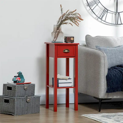 2-Tier Side Table with Drawer,Narrow End Table with Bottom Shelf