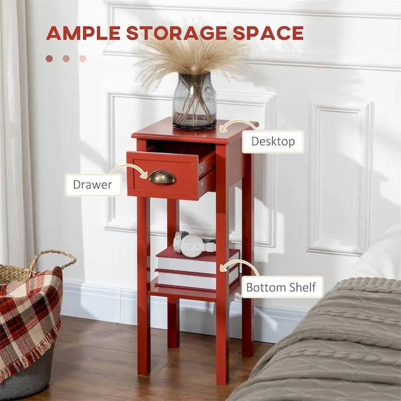 2-Tier Side Table with Drawer,Narrow End Table with Bottom Shelf
