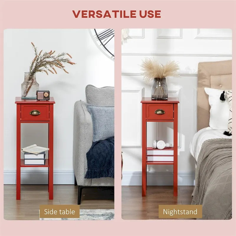 2-Tier Side Table with Drawer,Narrow End Table with Bottom Shelf