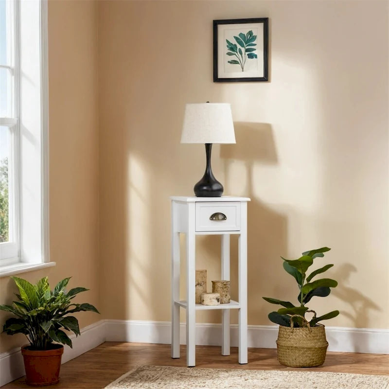 2-Tier Side Table with Drawer,Narrow End Table with Bottom Shelf