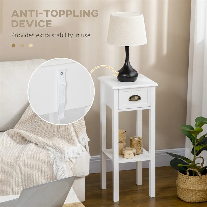2-Tier Side Table with Drawer,Narrow End Table with Bottom Shelf