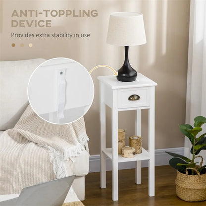 2-Tier Side Table with Drawer,Narrow End Table with Bottom Shelf