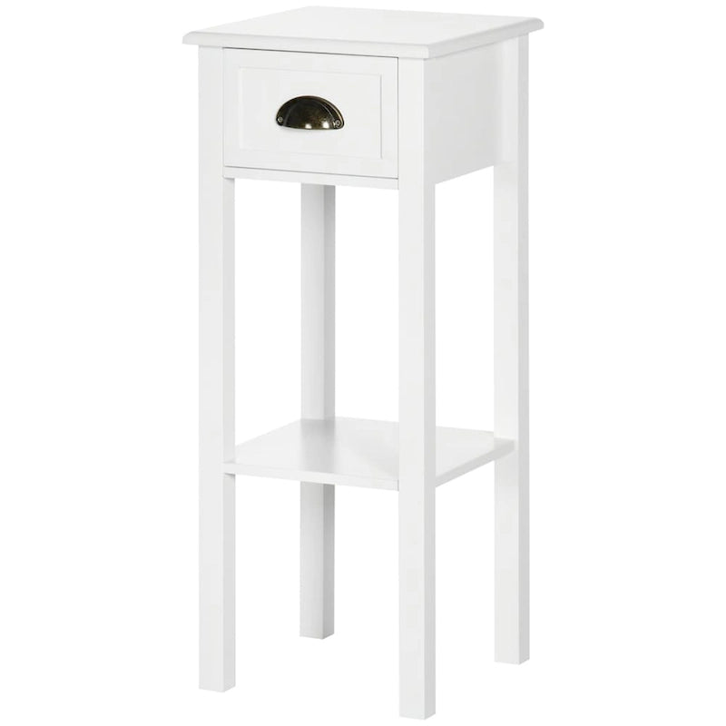 2-Tier Side Table with Drawer,Narrow End Table with Bottom Shelf