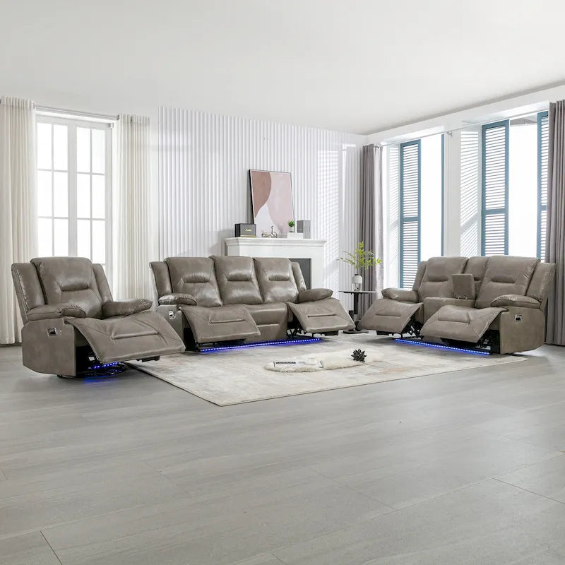 Home Theater Recliner Set Manual Recliner Chair with a LED Light Strip Two Built-in Cup Holders for Living Room,Bedroom, Black ,