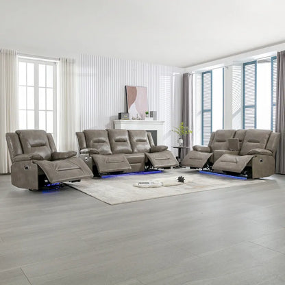 Home Theater Recliner Set Manual Recliner Chair with a LED Light Strip Two Built-in Cup Holders for Living Room,Bedroom, Black ,