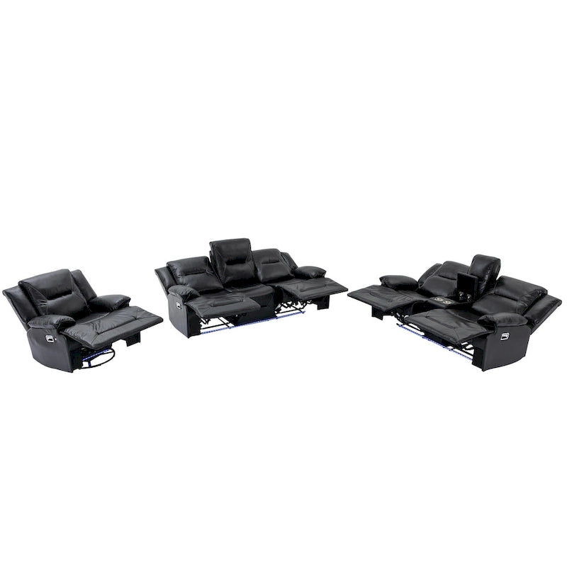 Home Theater Recliner Set Manual Recliner Chair with a LED Light Strip Two Built-in Cup Holders for Living Room,Bedroom, Black ,