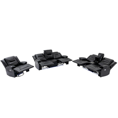 Home Theater Recliner Set Manual Recliner Chair with a LED Light Strip Two Built-in Cup Holders for Living Room,Bedroom, Black ,