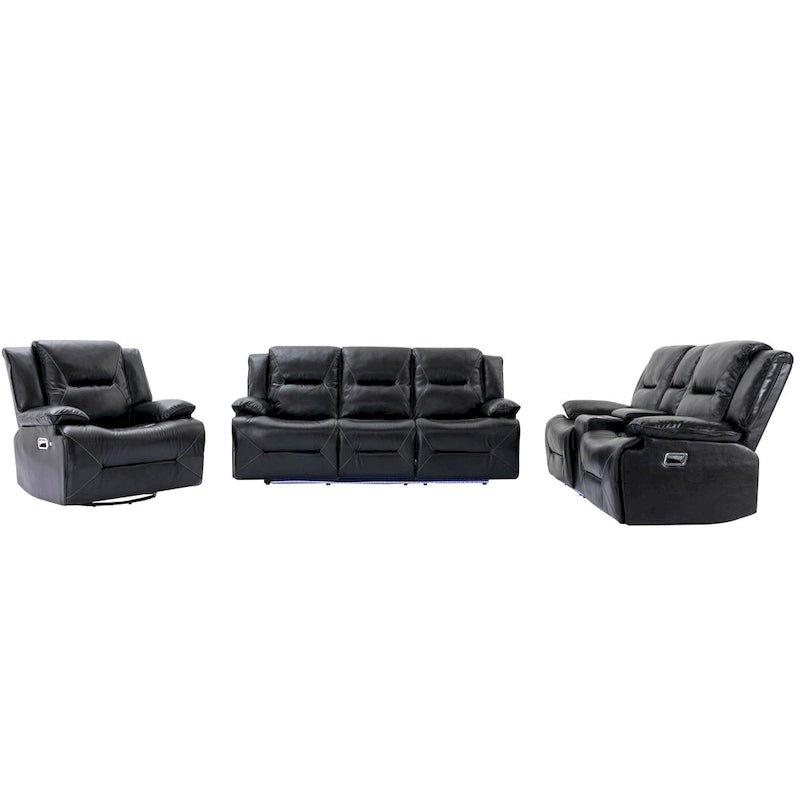 Home Theater Recliner Set Manual Recliner Chair with a LED Light Strip Two Built-in Cup Holders for Living Room,Bedroom, Black ,