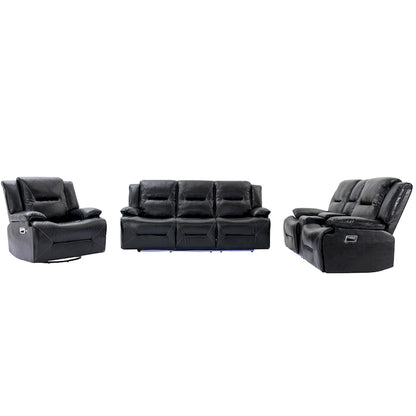 Home Theater Recliner Set Manual Recliner Chair with a LED Light Strip Two Built-in Cup Holders for Living Room,Bedroom, Black ,