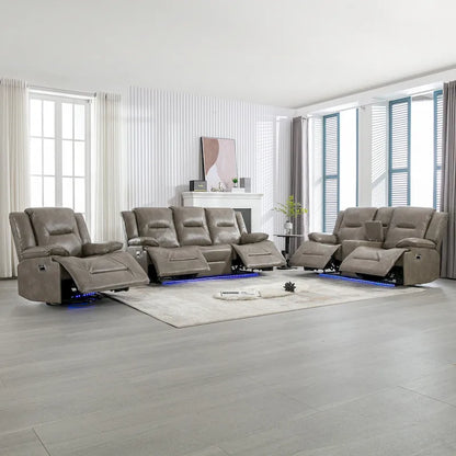 Home Theater Recliner Set Manual Recliner Chair with a LED Light Strip Two Built-in Cup Holders for Living Room,Bedroom, Black ,