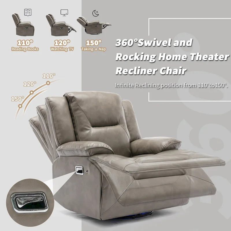 Home Theater Recliner Set Manual Recliner Chair with a LED Light Strip Two Built-in Cup Holders for Living Room,Bedroom, Black ,