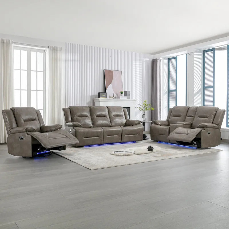 Home Theater Recliner Set Manual Recliner Chair with a LED Light Strip Two Built-in Cup Holders for Living Room,Bedroom, Black ,