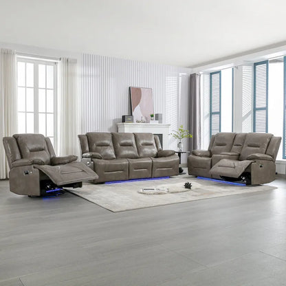 Home Theater Recliner Set Manual Recliner Chair with a LED Light Strip Two Built-in Cup Holders for Living Room,Bedroom, Black ,