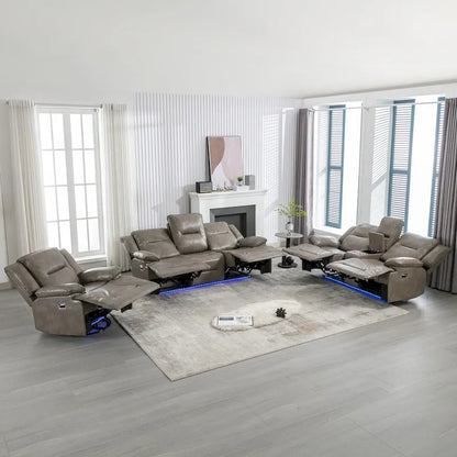 Home Theater Recliner Set Manual Recliner Chair with a LED Light Strip Two Built-in Cup Holders for Living Room,Bedroom, Black ,