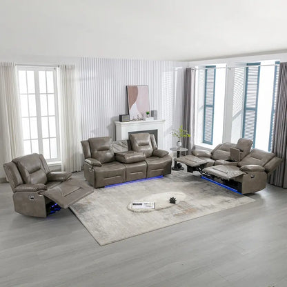 Home Theater Recliner Set Manual Recliner Chair with a LED Light Strip Two Built-in Cup Holders for Living Room,Bedroom, Black ,