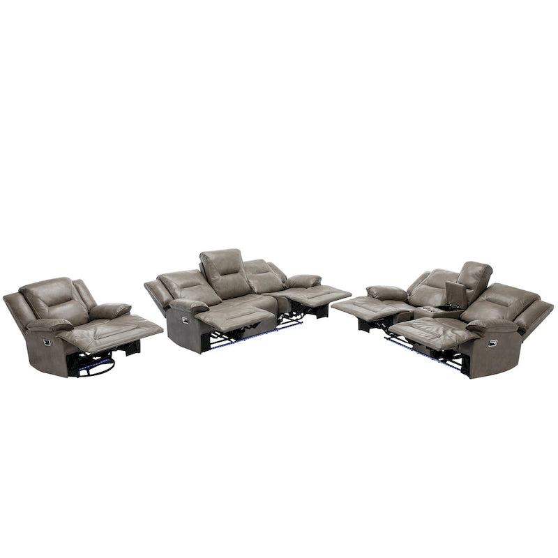 Home Theater Recliner Set Manual Recliner Chair with a LED Light Strip Two Built-in Cup Holders for Living Room,Bedroom, Black ,
