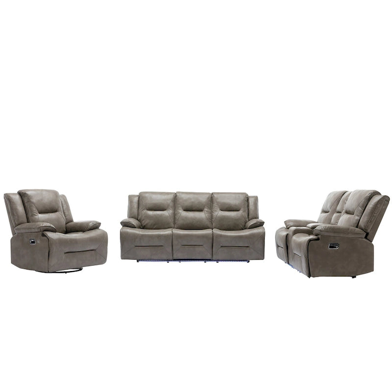 Home Theater Recliner Set Manual Recliner Chair with a LED Light Strip Two Built-in Cup Holders for Living Room,Bedroom, Black ,