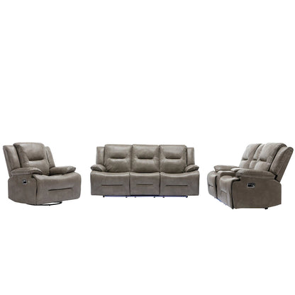 Home Theater Recliner Set Manual Recliner Chair with a LED Light Strip Two Built-in Cup Holders for Living Room,Bedroom, Black ,