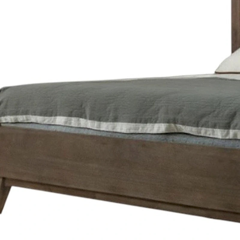 HomeRoots Brown Carved Geometric Solid Wood King Bed Frame