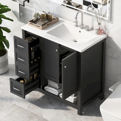 36 Modern Vanity with Sink, 2 Cabinets, 2 Metal Handles, and Sliding Drawer Tracks, Suitable for Dressing Room Bathroom