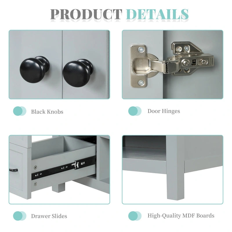 36 Modern Vanity with Sink, 2 Cabinets, 2 Metal Handles, and Sliding Drawer Tracks, Suitable for Dressing Room Bathroom